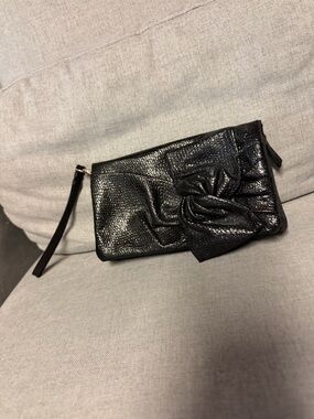 Black Women's Wristlet Clutch with Decorative Bow